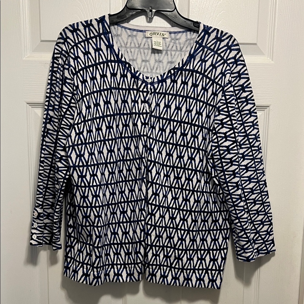 Orvis Navy and White Knit Sweater